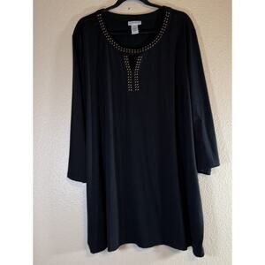 NWT Catherine's 3X Black Studded Top Keyhole Neck